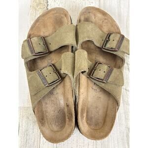 Birkenstock Women’s 7 EU 37 Green Taupe Leather Buckle Slip On Casual Sandals